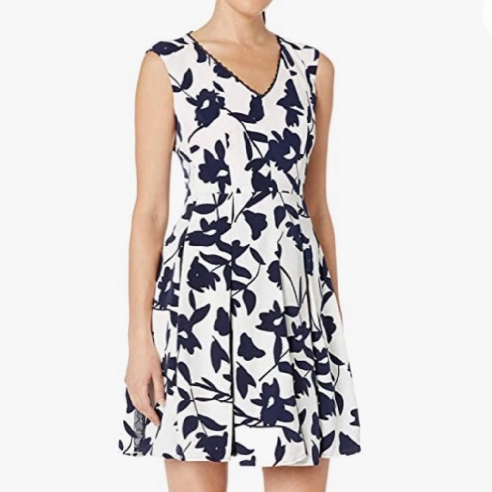 London Times V Neck Fit & Flare Dress